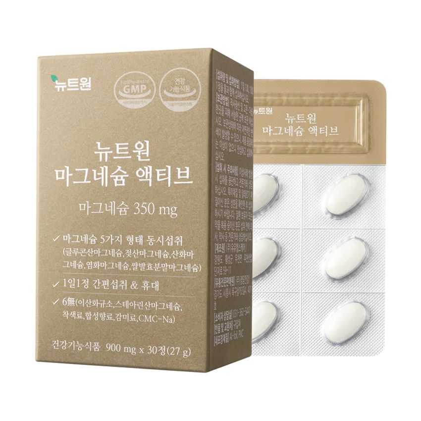 뉴트원 마그네슘 액티브 350mg 약사개발 성인 임산부 청소년 영양제 30정, 4개